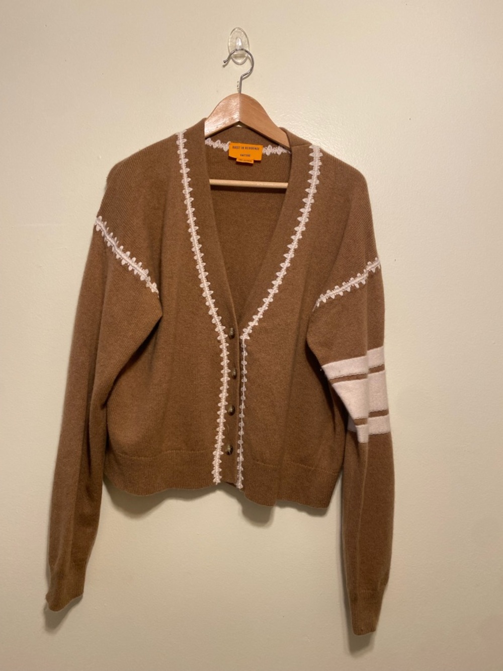 GUEST IN RESIDENCE CASHMERE Brown Cardigan with Contrast Trim. Size S
